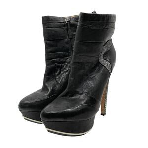 L.A.M.B. | Dorene Black Leather High Stiletto Heel Platform Booties